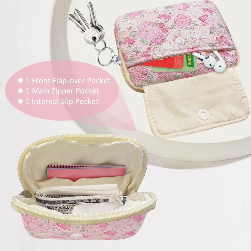 Modacarry Store Cotton Quilted Floral Coin Pouch with Cute Prints Zipper for Women Girls (FLOWER WHITE RABBIT) - Image 2